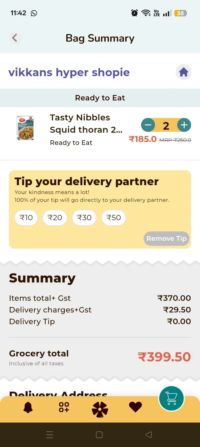 Meet Your Needs — shopping bag, quantities and order summary